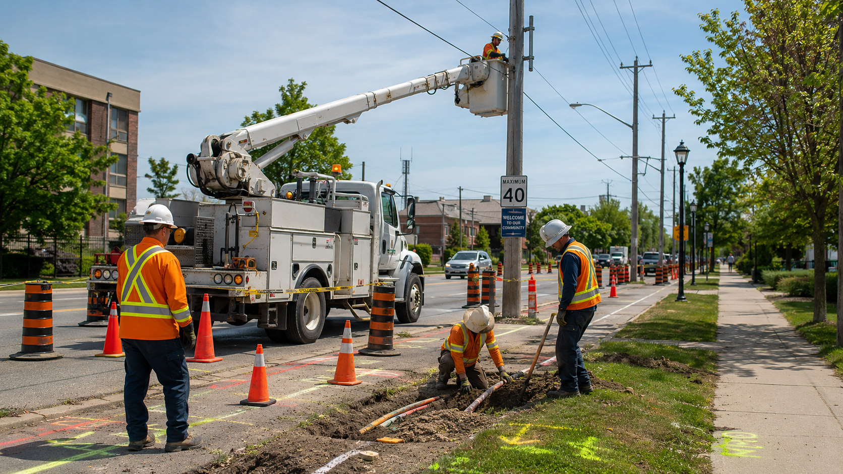 Salus Traffic work zone setup with barrels and signage on an arterial road