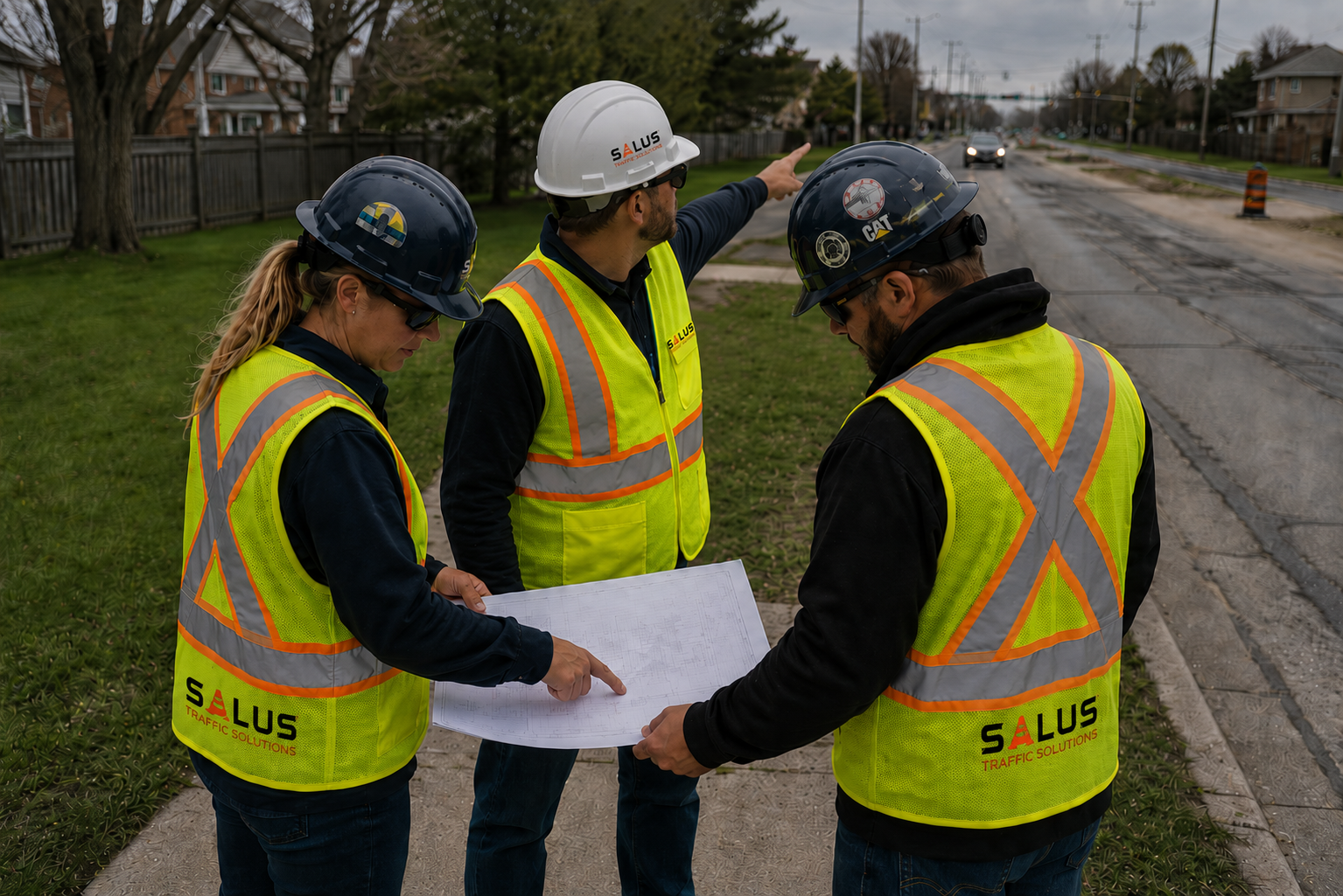 Salus Traffic crew setting up a permitted lane closure on a Toronto street