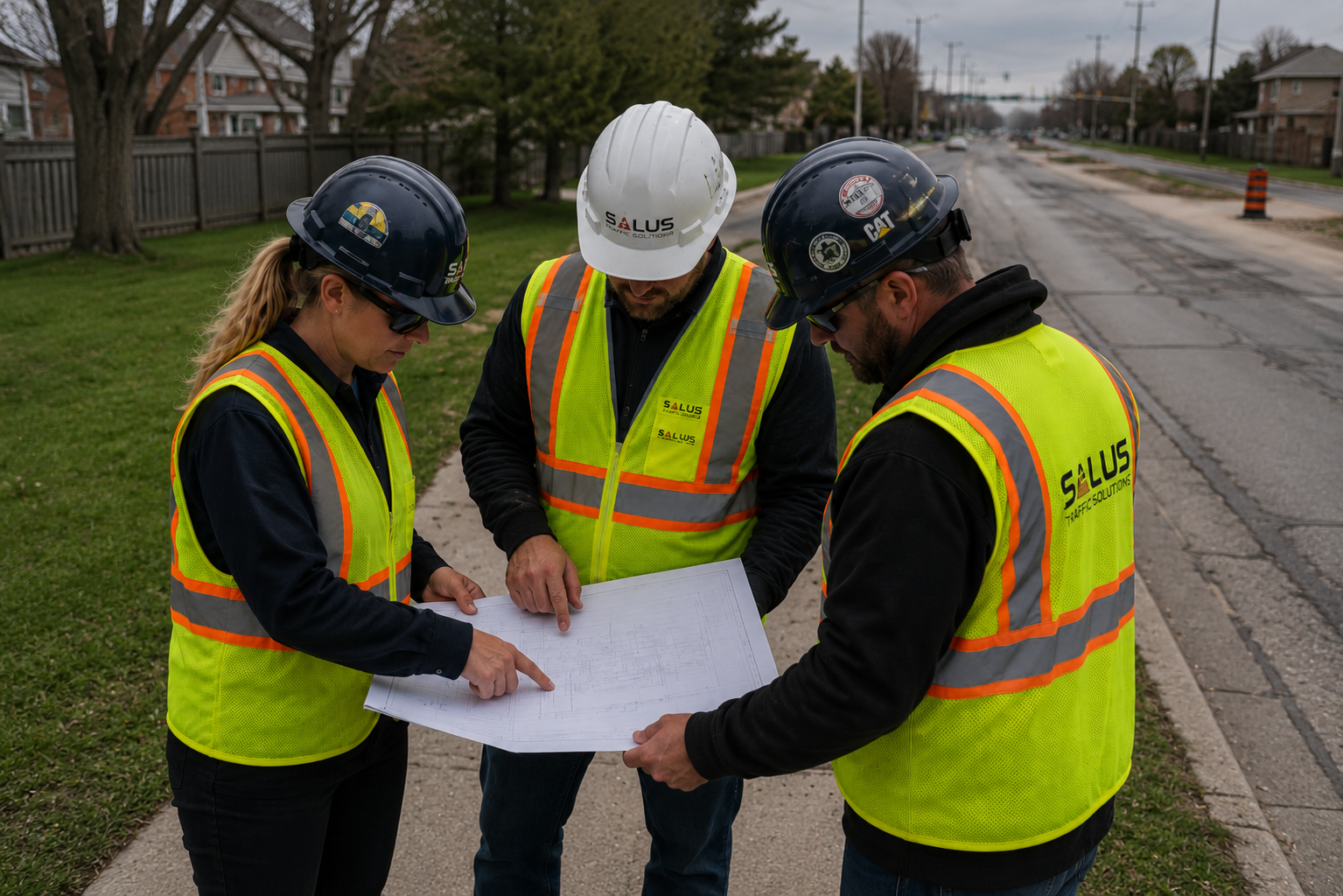 Salus Traffic flagging crew managing a lane closure on an arterial road